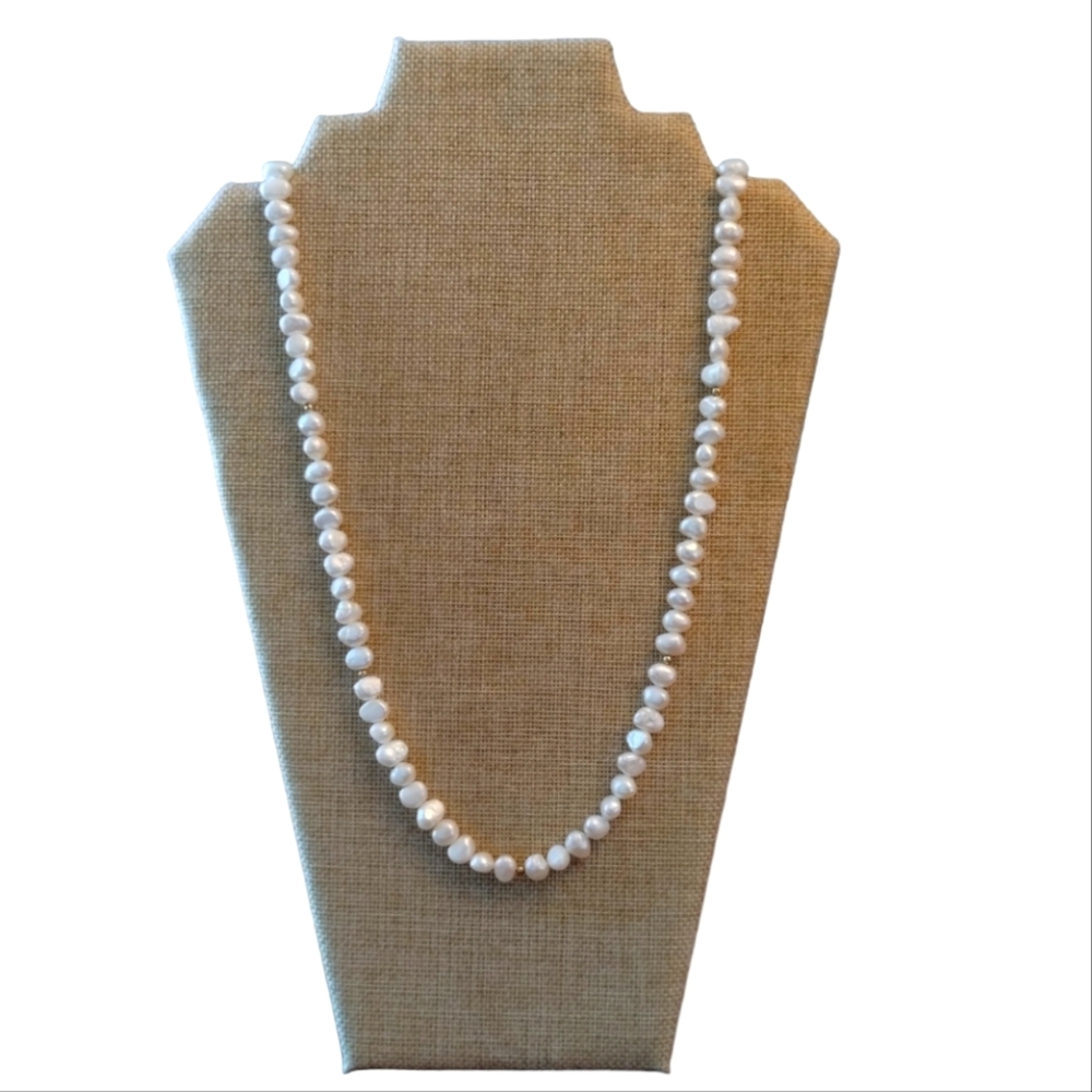 16-Inch Genuine White Freshwater Baroque Pearl Endless Strand Necklace